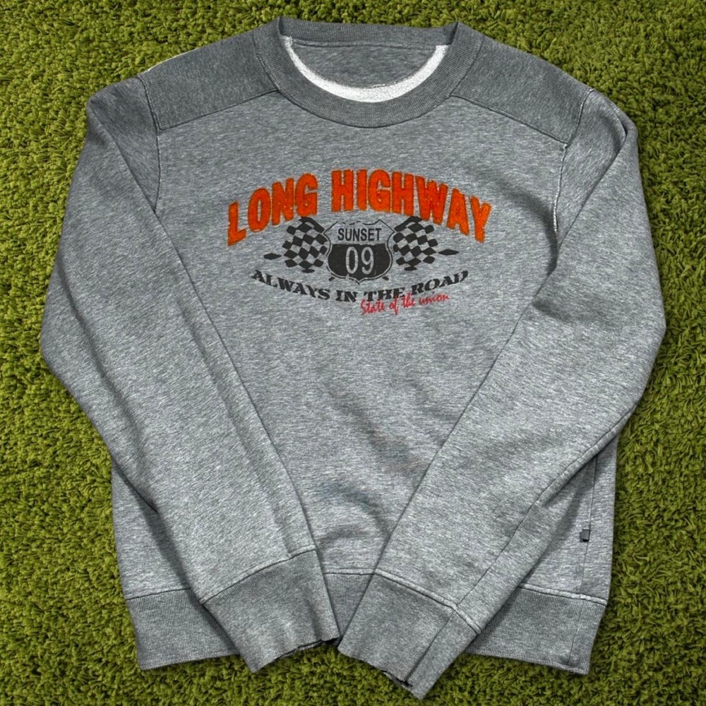 Vintage Long Highway 09 Faded Grey Orange Sweatshirt